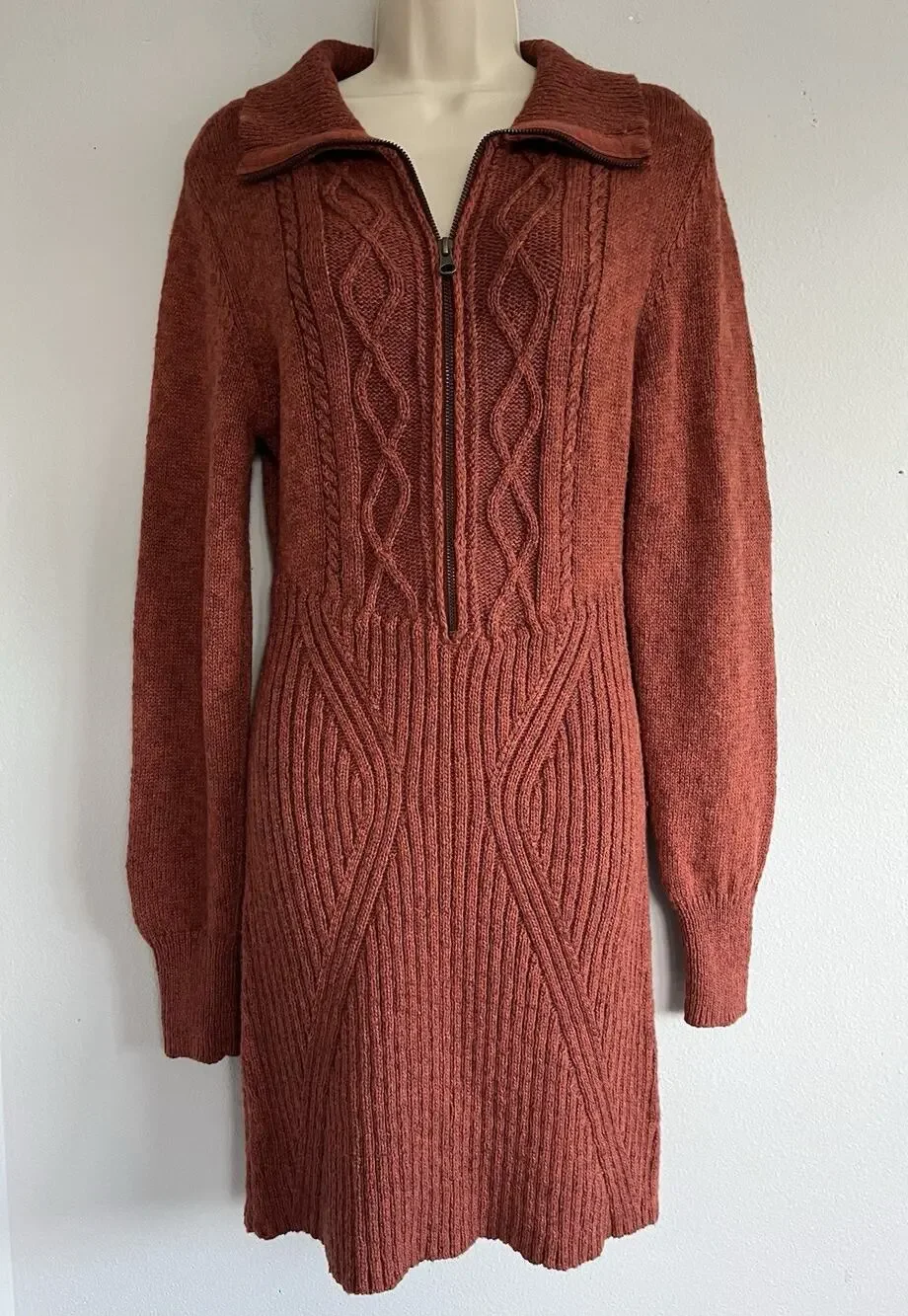 Free People Mont Blanc Cable Knit Sweater Dress Rust Red Mini Boho Chic Sz L